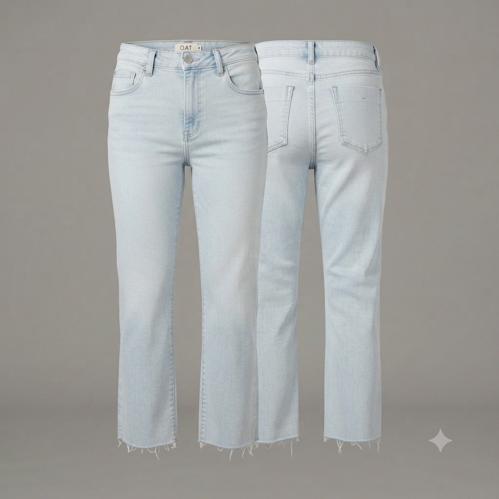 OAT New York Jeans Womens 10 30 High Rise Straight Leg Raw Hem Jeans Light Wash